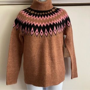 Aspen Fair Isle Nordic Wool Blend Knit Turtleneck Sweater, NWT Sz XS